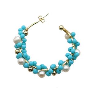 Turqblue Pearlized Glass Copper Stud Earring Gold Plated, approx 3.5mm, 5mm, 45mm dia [GR10752]