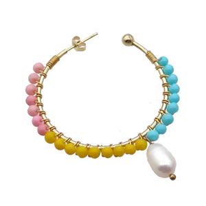 Mixcolor Pearlized Glass Copper Stud Earring Pearl Gold Plated, approx 3mm, 7-10mm, 45mm dia [GR10765]