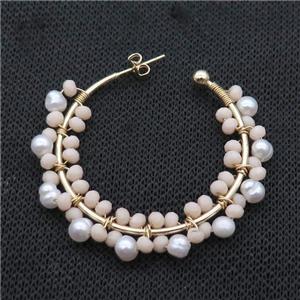 Pearl Copper Stud Earring With Crystal Glass Gold Plated, approx 5-6mm, 45mm dia [GR10770]