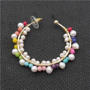 Pearl Copper Stud Earring With Multicolor Pearlized Glass Gold Plated, approx 5-6mm, 45mm dia [GR10773]