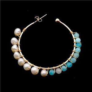 Pearl Copper Stud Earring With Green Amazonite Gold Plated, approx 3mm, 5mm, 45mm dia [GR10774]