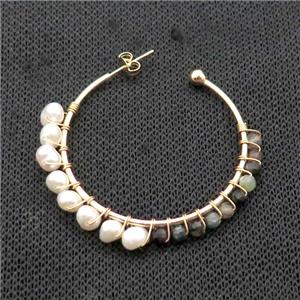 Pearl Copper Stud Earring With Multicolor Tourmaline Gold Plated, approx 3mm, 5mm, 45mm dia [GR10775]