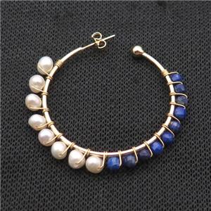 Pearl Copper Stud Earring With Blue Lapis Gold Plated, approx 3mm, 5mm, 45mm dia [GR10776]