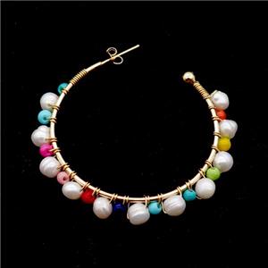 Pearl Copper Stud Earring With Multicolor Pearlized Glass Gold Plated, approx 3mm, 5mm, 45mm dia [GR10777]