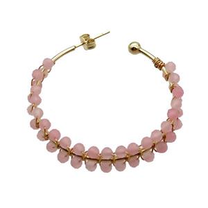Pink Rose Quartz Copper Stud Earring Gold Plated, approx 3.5mm, 40mm dia [GR10786]