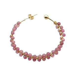 Pink Tourmaline Copper Stud Earring Gold Plated, approx 3.5mm, 40mm dia [GR10787]