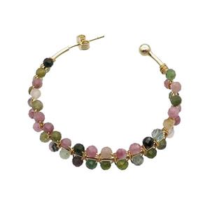 Multicolor Tourmaline Copper Stud Earring Gold Plated, approx 3.5mm, 40mm dia [GR10791]