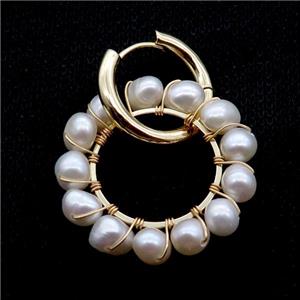 Pearl Copper Hoop Earring Gold Plated Wire Wrapped, approx 5-6mm, 30mm, 20mm [GR10795]