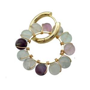 Multicolor Fluorite Copper Hoop Earring Gold Plated, approx 6mm, 30mm, 20mm dia [GR10796]