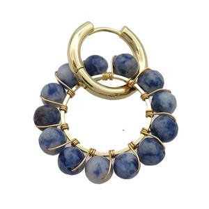 Blue Dalmatian Jasper Copper Hoop Earring Gold Plated, approx 6mm, 30mm, 20mm dia [GR10797]