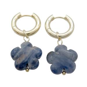 Blue Dalmatian Jasper Flower Copper Hoop Earring Gold Plated, approx 16mm, 16mm dia [GR10825]