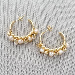 White Pearl Copper Stud Earring Gold Plated, approx 4mm, 28mm dia [GR10830]