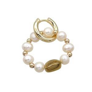 White Pearl Copper Hoop Earring Gold Plated, approx 5-6mm, 25mm, 16mm dia [GR10834]