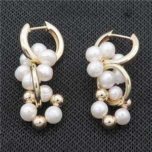 White Pearl Copper Latchback Earring Gold Plated, approx 6mm, 15mm, 16mm dia [GR10837]