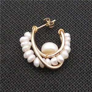 White Pearl Copper Stud Earring Gold Plated, approx 4mm, 22-27mm [GR10839]