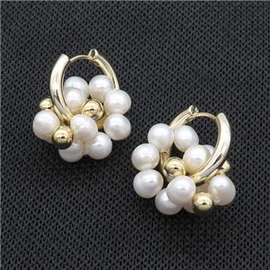White Pearl Copper Hoop Earring Gold Plated, approx 6-6.5mm, 20mm dia [GR10840]