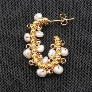 White Pearl Copper Stud Earring Gold Plated, approx 4mm, 20-30mm [GR10841]
