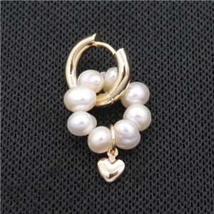 White Pearl Copper Hoop Earring Gold Plated, approx 4.5mm, 6.5mm, 16mm dia [GR10842]