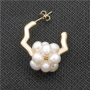 White Pearl Copper Stud Earring Gold Plated, approx 6mm, 25-35mm [GR10843]