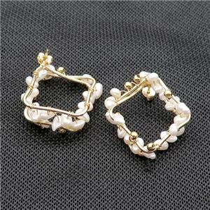 White Pearl Copper Stud Earring Gold Plated, approx 3-4mm, 28mm [GR10844]