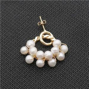 White Pearl Copper Stud Earring Gold Plated, approx 6mm, 25-30mm [GR10845]