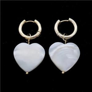 White MOP Shell Copper Hoop Earring Heart Gold Plated, approx 20mm, 16mm dia [GR10851]