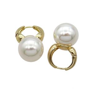White Pearlized Shell Copper Hoop Earring Gold Plated, approx 14mm, 16mm dia [GR10853]