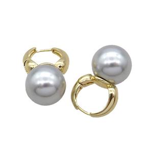 Gray Pearlized Shell Copper Hoop Earring Gold Plated, approx 14mm, 16mm dia [GR10854]