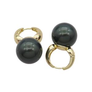 Black Pearlized Shell Copper Hoop Earring Gold Plated, approx 14mm, 16mm dia [GR10855]