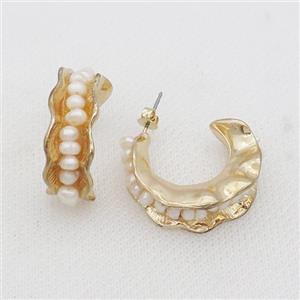 White Pearl Copper Stud Earring Gold Plated, approx 4.5mm, 25mm [GR10856]