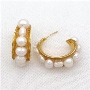 White Pearl Copper Stud Earring Gold Plated, approx 5-7mm, 25mm [GR10857]