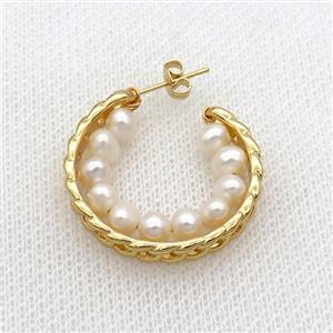 White Pearl Copper Stud Earring Gold Plated, approx 5-7mm, 25mm [GR10858]