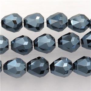 Chinese Crystal Glass Beads, faceted teardrop, black, electroplated, approx 7-9mm, 60pcs per st [GS1584]