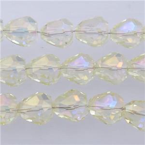 Chinese Crystal Glass Beads, faceted teardrop, lt.olive AB-color, approx 7-9mm, 60pcs per st [GS1586]