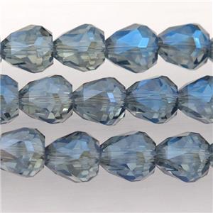 Chinese Crystal Glass Beads, faceted teardrop, grayblue, approx 7-9mm, 60pcs per st [GS1588]