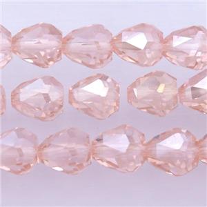 Chinese Crystal Glass Beads, faceted teardrop, pink, approx 7-9mm, 60pcs per st [GS1590]