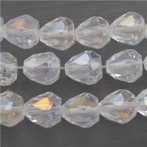 Chinese Crystal Glass Beads, faceted teardrop, white AB-color, approx 7-9mm, 60pcs per st [GS1591]