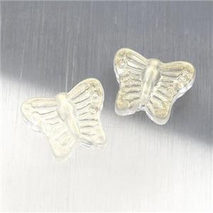 crystal glass butterfly beads, gold, approx 13-15mm [GS1610]