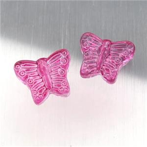 hotpink crystal glass butterfly beads, approx 13-15mm [GS1612]