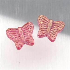 red crystal glass butterfly beads, electroplated, approx 13-15mm [GS1616]