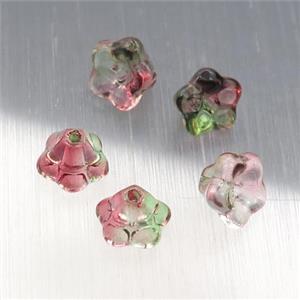 crystal glass flower beads, redgreen, approx 9mm [GS1626]