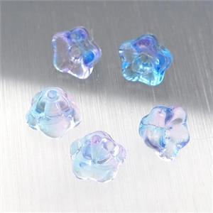 crystal glass flower beads, blue, approx 9mm [GS1628]