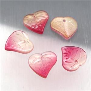 crystal glass leaf beads, red, approx 15mm [GS1664]