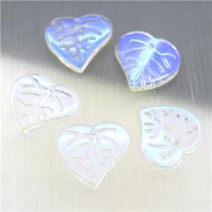 clear crystal glass leaf beads, AB-color electroplated, approx 15mm [GS1667]