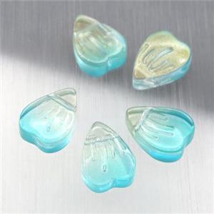 teal crystal glass heart beads, approx 9-12mm [GS1671]