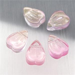 pink crystal glass heart beads, approx 9-12mm [GS1673]