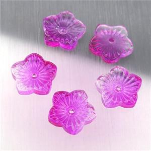 dp.hotpink crystal glass flower beads, approx 12.5mm [GS1691]