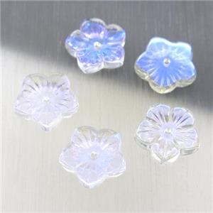 clear crystal glass flower beads, AB-color electroplated, approx 12.5mm [GS1695]