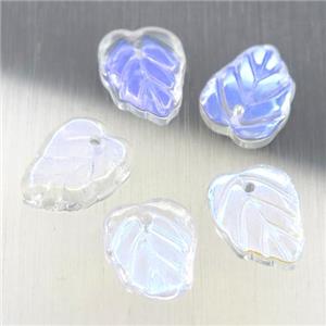 clear crystal glass leaf beads, AB-color electroplated, approx 10-13mm [GS1711]