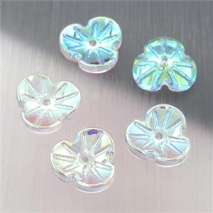 clear crystal glass clover beads, AB-color electroplated, approx 12mm [GS1739]